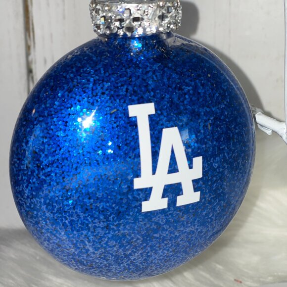Christmas Ornament, Dodger Fan, Los Angeles Baseball Team, Blue Glitter, Holiday - Picture 6 of 9